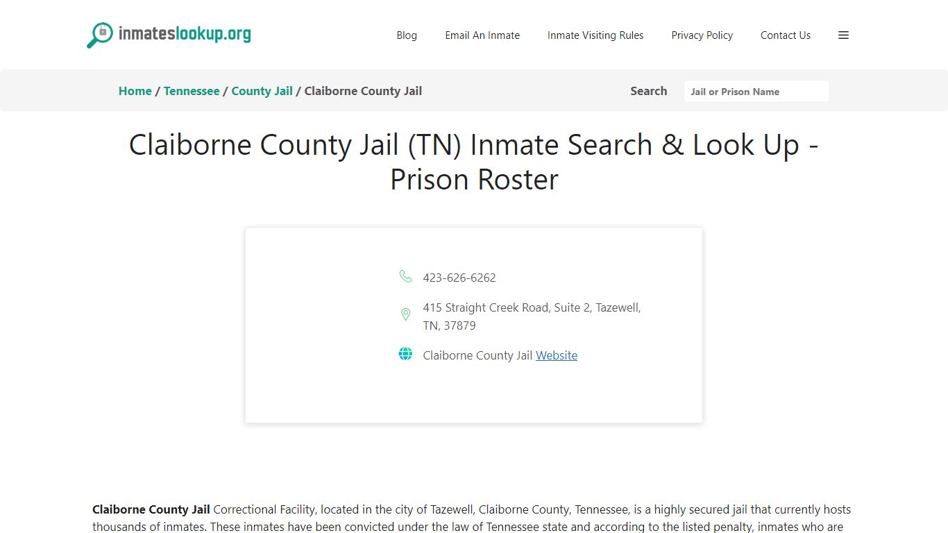 Claiborne County Jail (TN) Inmate Search & Look Up - Prison Roster